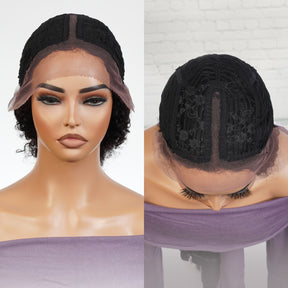 100% Virgin Remi Human Hair HD Transparent T-Part Lace Short Curly Wig Opal