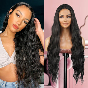  Introducing our 30-inch deep middle part Swiss lace front wig! Made with heat-resistant synthetic fibers, this wig features a gorgeous loose deep wave design, perfect for black women. The deep middle part and Swiss lace front create a natural-looking hairline. Easy to wear and style, this wig is a must-have for a quick style change. Shop now for ultimate style and versatility!