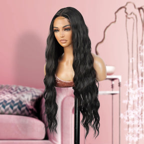  Introducing our 30-inch deep middle part Swiss lace front wig! Made with heat-resistant synthetic fibers, this wig features a gorgeous loose deep wave design, perfect for black women. The deep middle part and Swiss lace front create a natural-looking hairline. Easy to wear and style, this wig is a must-have for a quick style change. Shop now for ultimate style and versatility!