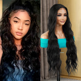  Introducing our 30-inch deep middle part Swiss lace front wig! Made with heat-resistant synthetic fibers, this wig features a gorgeous loose deep wave design, perfect for black women. The deep middle part and Swiss lace front create a natural-looking hairline. Easy to wear and style, this wig is a must-have for a quick style change. Shop now for ultimate style and versatility!