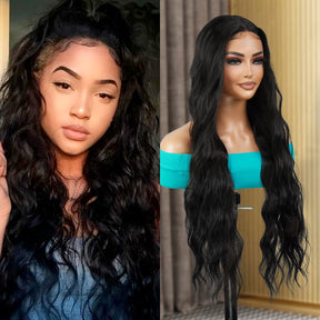  Introducing our 30-inch deep middle part Swiss lace front wig! Made with heat-resistant synthetic fibers, this wig features a gorgeous loose deep wave design, perfect for black women. The deep middle part and Swiss lace front create a natural-looking hairline. Easy to wear and style, this wig is a must-have for a quick style change. Shop now for ultimate style and versatility!