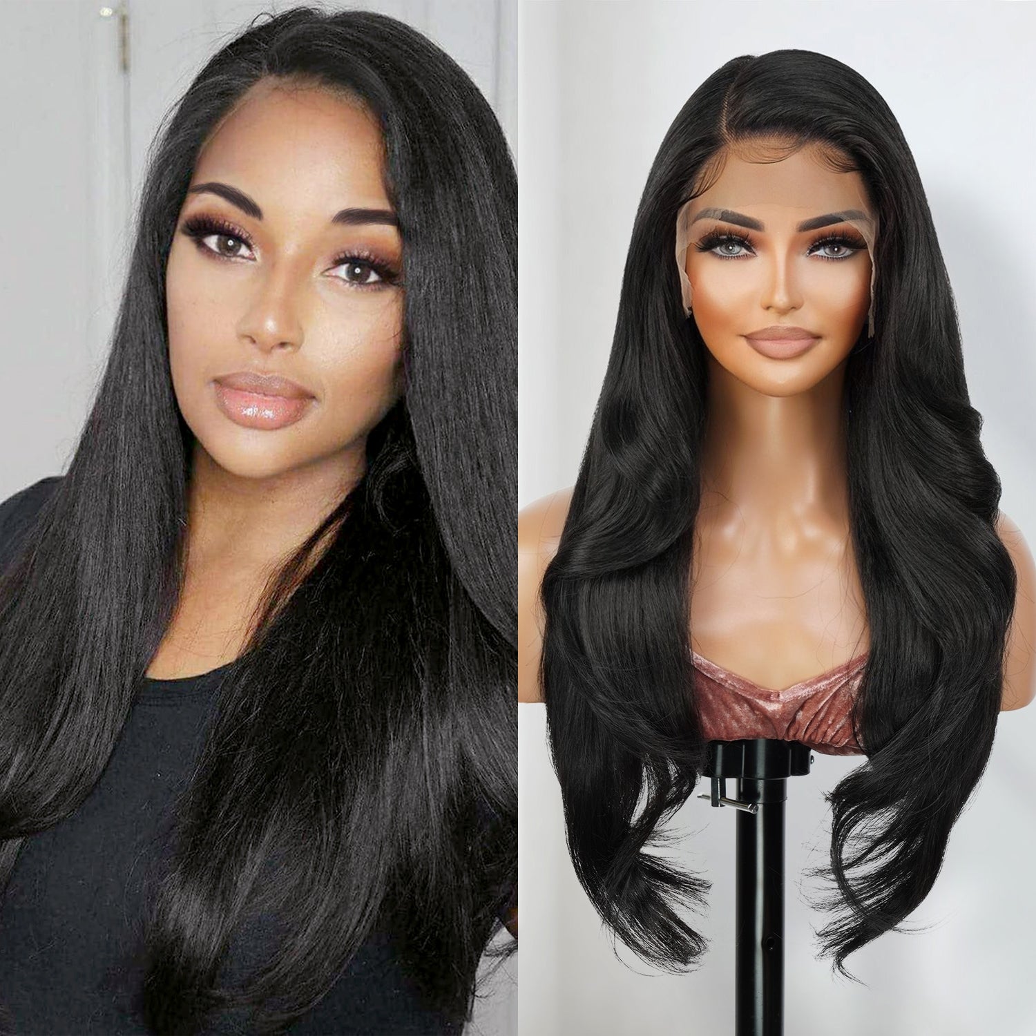 Multi-Parting, 13X6, Human Hair Blend, Frontal Wig, Invisible Lace, Pre-Plucked, Textured Wig, Yaki Textured, Face-Frame Layers, Long-Layered Wig, Blowout Texture, 