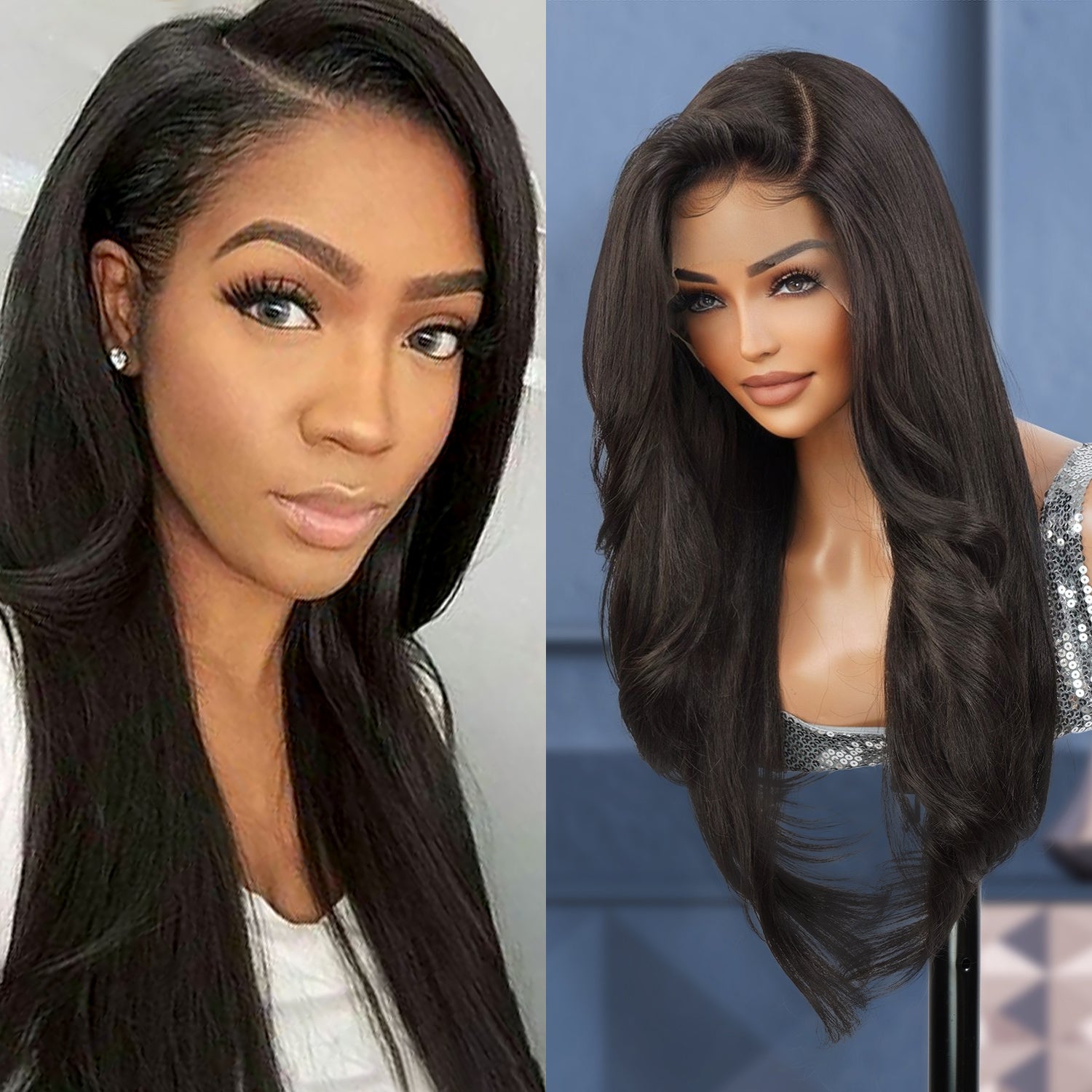 Multi-Parting, 13X6, Human Hair Blend, Frontal Wig, Invisible Lace, Pre-Plucked, Textured Wig, Yaki Textured, Face-Frame Layers, Long-Layered Wig, Blowout Texture, 