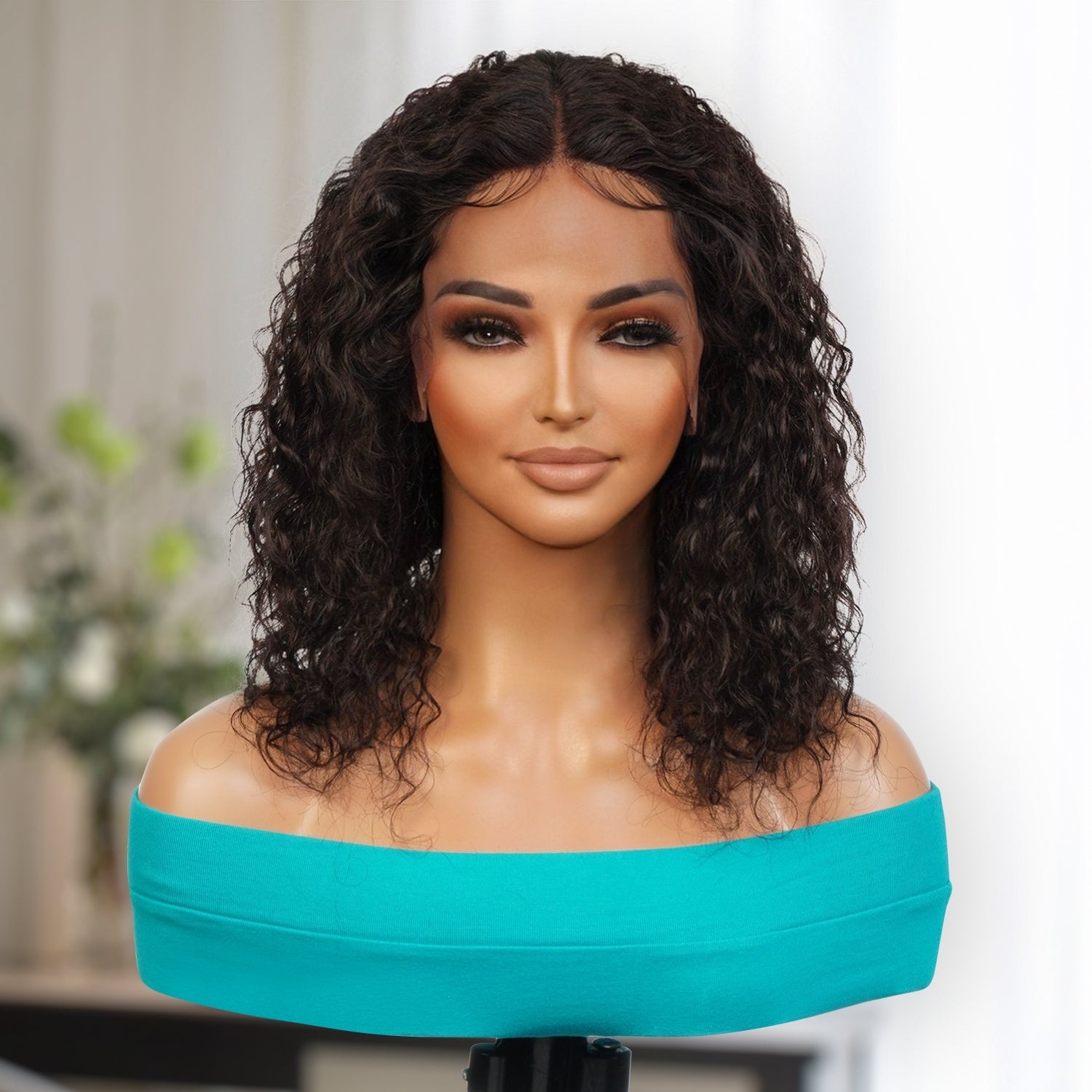 100% Virgin Remi Human Hair HD Transparent T-Part Lace Short Curly Wig Onyx