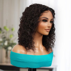 100% Virgin Remi Human Hair HD Transparent T-Part Lace Short Curly Wig Onyx