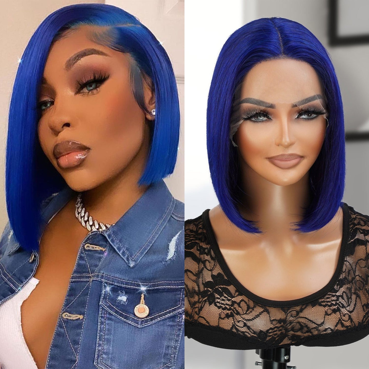Virgin Brazilian Remy Human Hair HD Lace Front Wig 13X5 T-Part Royal Blue Bob
