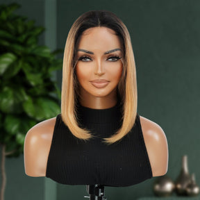 Virgin Brazilian Remy Human Hair HD Lace Front Wig 13X5 T-Part Ombre Honey Blonde Bob 12"