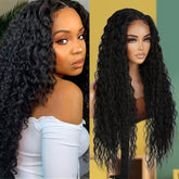  Introducing our gorgeous 30-inch long Bohemian curl Swiss lace front wig! Made with high-quality heat-resistant synthetic fibers, this wig features a middle center part for a natural-looking hairline. Designed for black fashion women, the curly wavy style adds volume and dimension to your hair. With adjustable straps for a secure fit, this versatile wig is a must-have for style enthusiasts. Shop now for ultimate style and versatility!