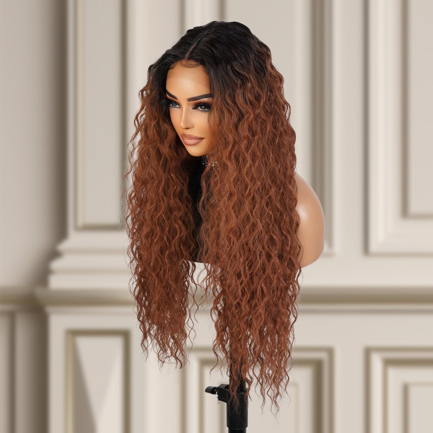  Introducing our gorgeous 30-inch long Bohemian curl Swiss lace front wig! Made with high-quality heat-resistant synthetic fibers, this wig features a middle center part for a natural-looking hairline. Designed for black fashion women, the curly wavy style adds volume and dimension to your hair. With adjustable straps for a secure fit, this versatile wig is a must-have for style enthusiasts. Shop now for ultimate style and versatility!