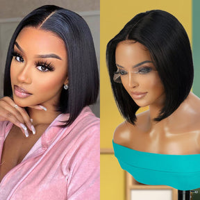 Virgin Brazilian Remy Human Hair HD Lace Front Wig 13X5 T-Part Natural Black Bob