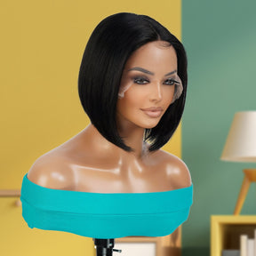 Virgin Brazilian Remy Human Hair HD Lace Front Wig 13X5 T-Part Natural Black Bob