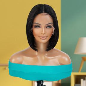 Virgin Brazilian Remy Human Hair HD Lace Front Wig 13X5 T-Part Natural Black Bob
