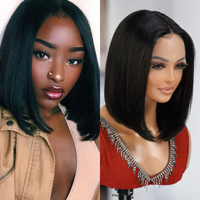Virgin Brazilian Remy Human Hair HD Lace Front Wig 13X5 T-Part Natural Black Bob