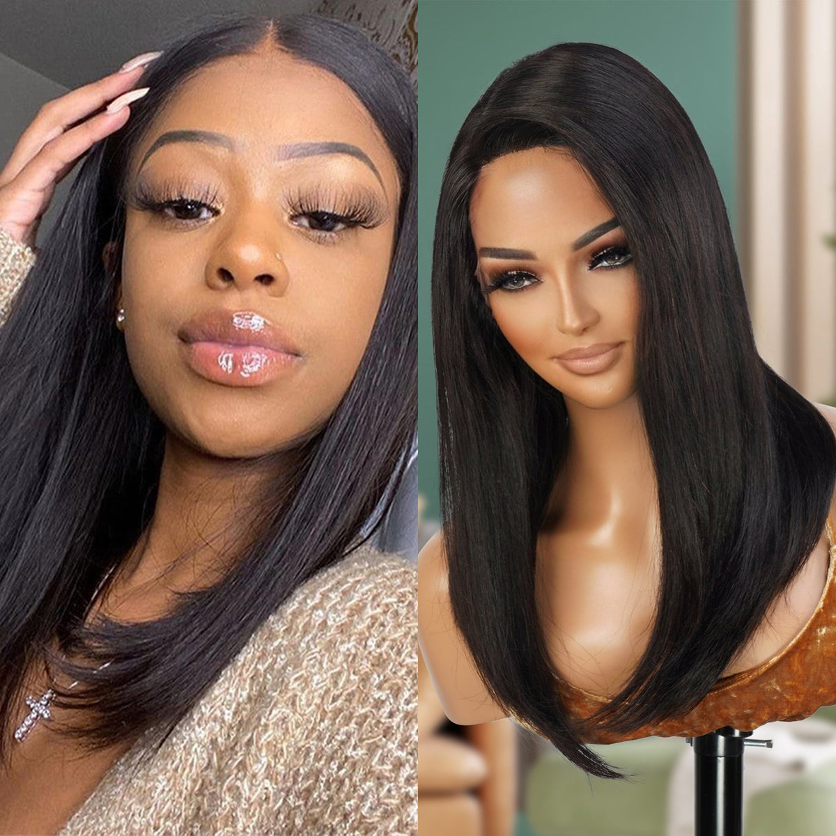 100% Unprocessed Brazilian Virgin Remy Human Hair Lace Front Wig Natural Straight 18"