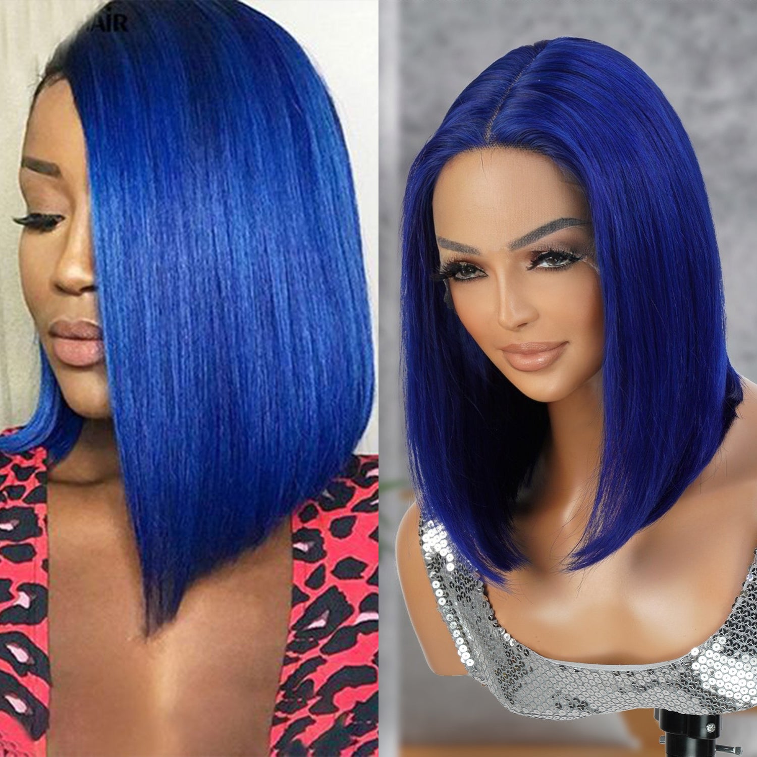 Virgin Brazilian Remy Human Hair HD Lace Front Wig 13X5 T-Part Royal Blue Bob