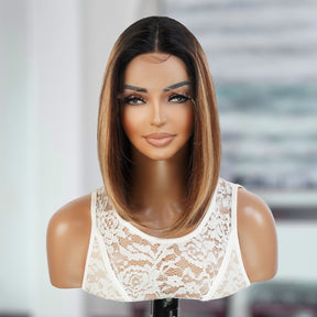 Virgin Brazilian Remy 100% Human Hair HD Lace Front Wig 13X5 T-Part Honey Blonde Chunky Highlight Bob