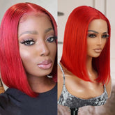 Virgin Brazilian Remy Human Hair HD Lace Front Wig 13X5 T-Part Red Bob