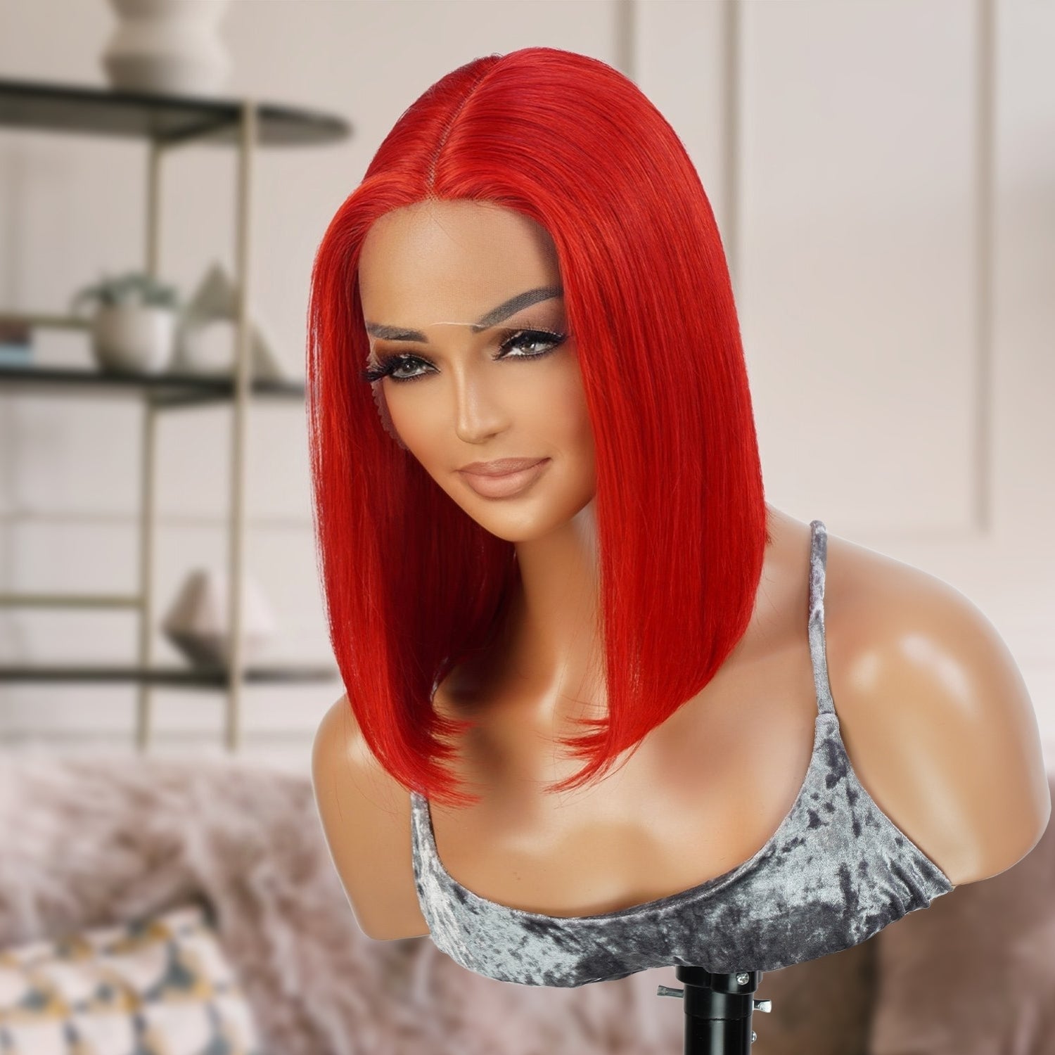 Virgin Brazilian Remy Human Hair HD Lace Front Wig 13X5 T-Part Red Bob