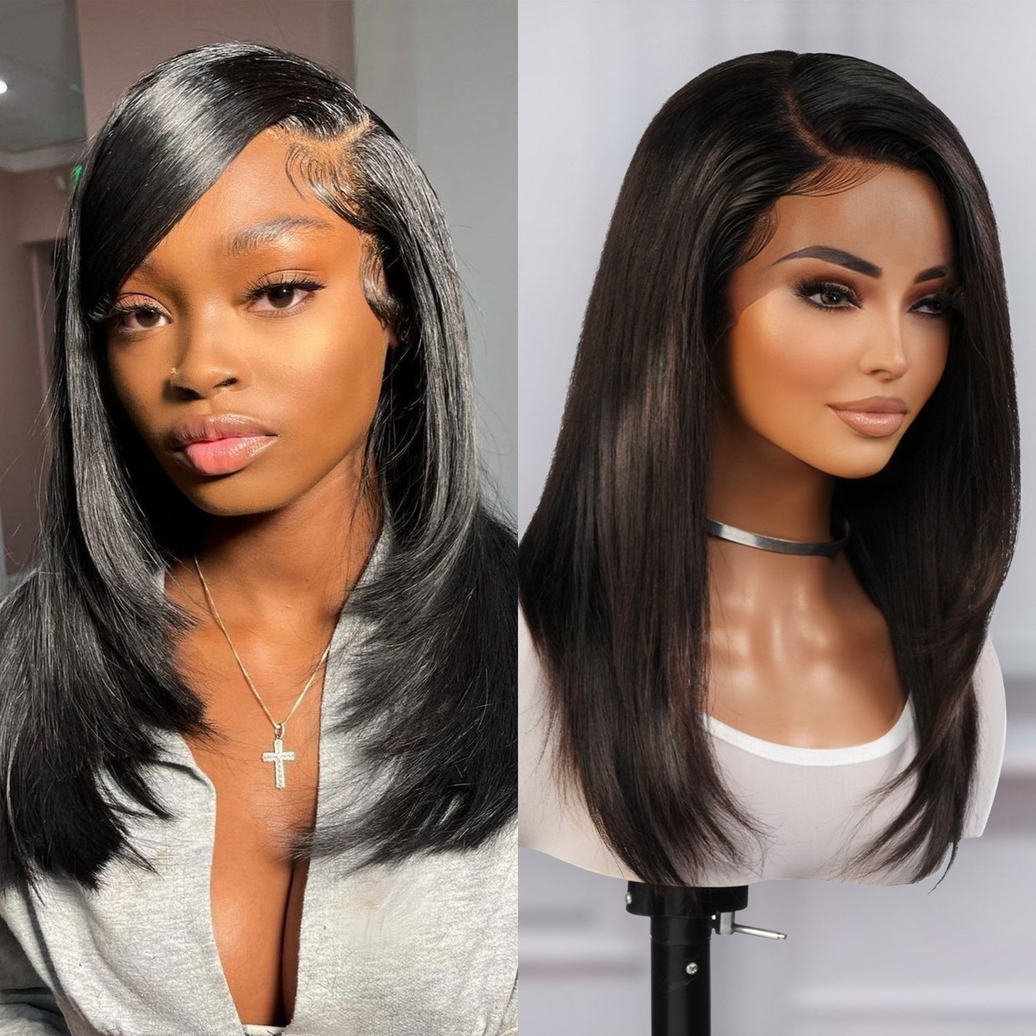 Brazilian Virgin Remi Human Hair 100% Hand Tied Full Lace 360 Lace Frontal Wig Straight 16"