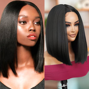  Upgrade your look with our medium blunt bob straight wig. Made with high-quality heat-resistant fibers, it features a natural-looking hairline and Swiss lace front design. Perfect for black women, it's versatile and stylish. Shop now for ultimate style and versatility!