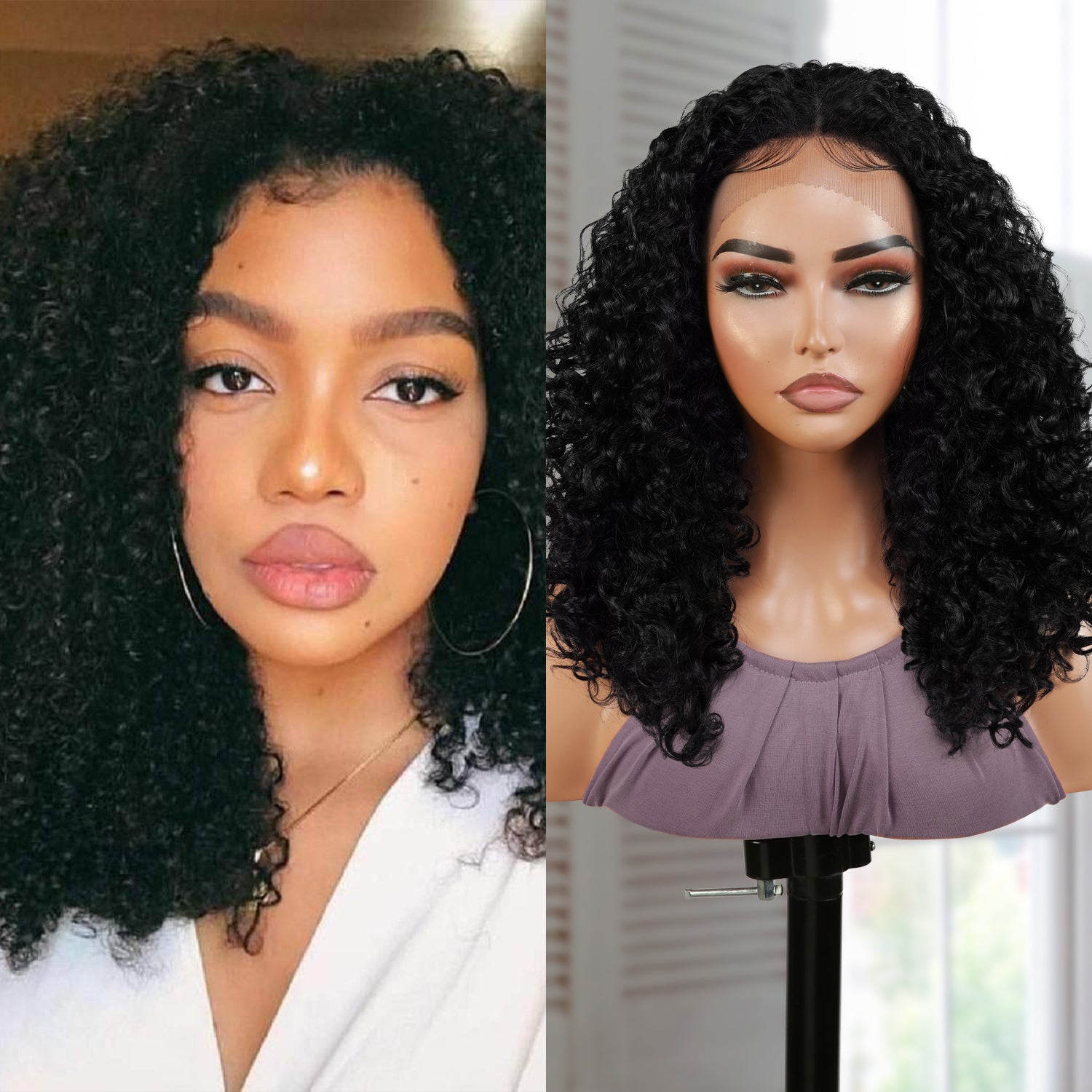  Introducing our medium curly bob deep wave T part Swiss lace front wig! Made with high-quality heat-resistant synthetic fibers, this wig features a natural-looking hairline with a deep part in the middle center. Perfect for black women, the T part design adds elegance, while the deep wave curly style adds volume and dimension. Easy to wear and style, this versatile wig is a must-have for any occasion. Shop now for ultimate style and versatility!