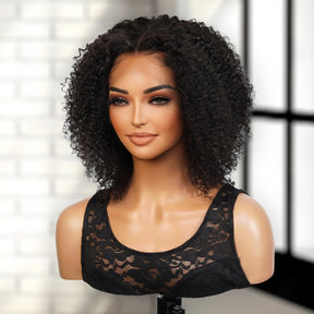 100% Brazilian Remi Virgin Human Hair HD Lace Frontal Wig Kinky Curl 8"
