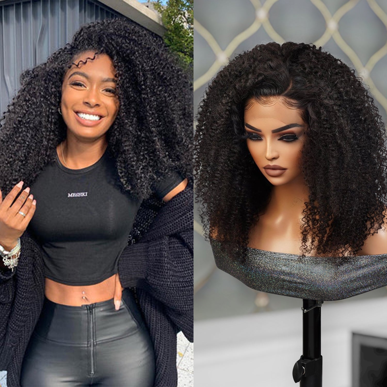 100% Brazilian Remi Virgin Human Hair HD Lace Frontal Wig Kinky Curl 1