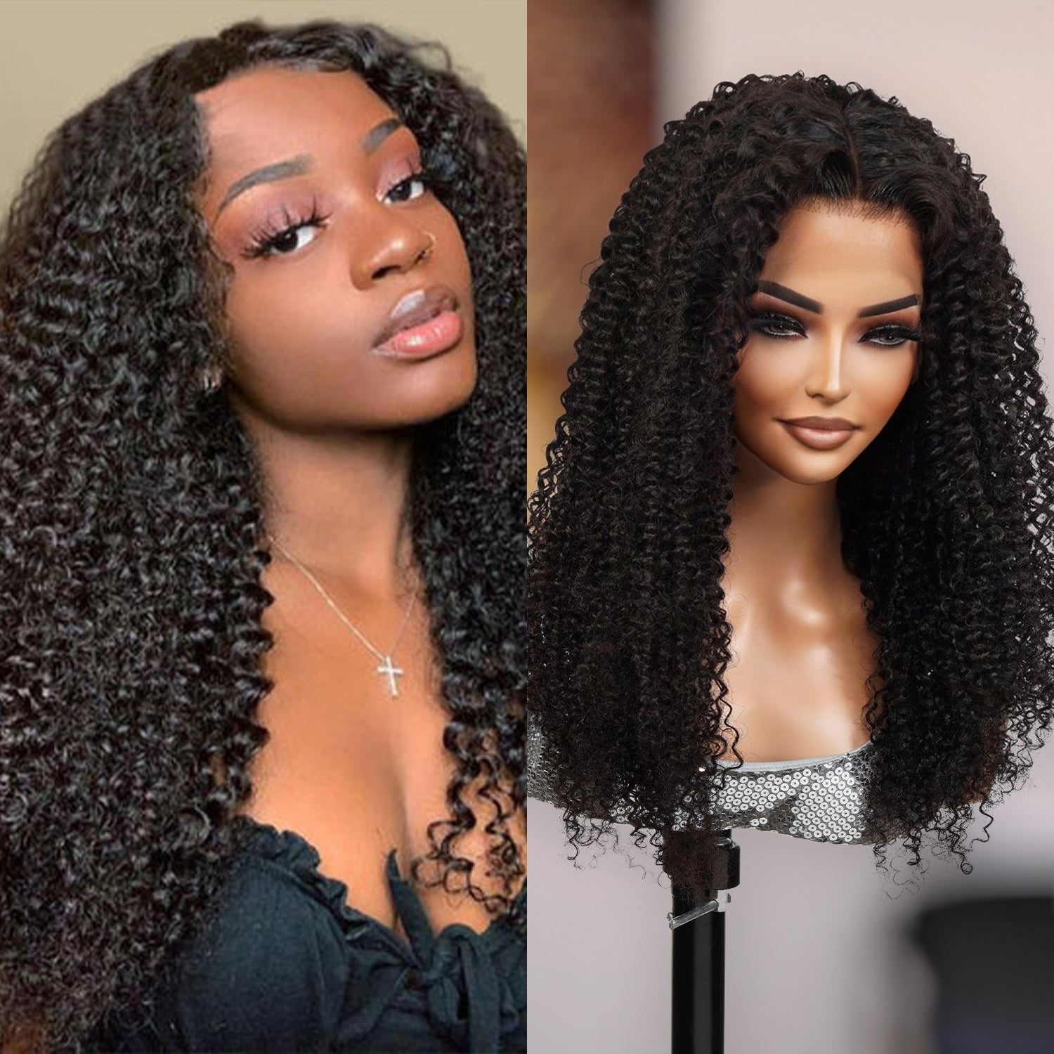 100% Brazilian Remi Virgin Human Hair HD Lace Frontal Wig Kinky Curl 18"