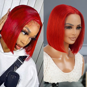 Virgin Brazilian Remy Human Hair HD Lace Front Wig 13X5 T-Part Red Bob