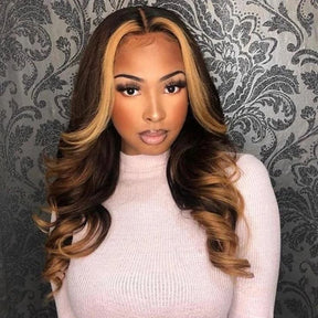 100% Human Hair T-Part Lace Wig Face Framing Highlight Ombre FF27 Straight