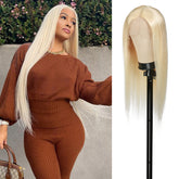 Most affordable human hair lace wig, Exclusively developed and defined lace wigs by AliHairs, Silky smooth texture, Long straight hairstyle, Pre-Plucked with Baby Hair, 613 Blonde, ash blonde, Hair is already pre-bleached and pre-customized, You can dye and perm, Flattering color and style, The wig comes ready to use.