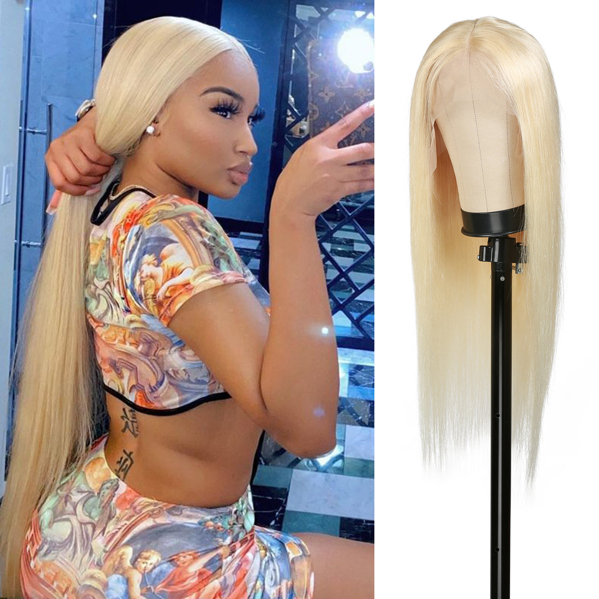 Most affordable human hair lace wig, Exclusively developed and defined lace wigs by AliHairs, Silky smooth texture, Long straight hairstyle, Pre-Plucked with Baby Hair, 613 Blonde, ash blonde, Hair is already pre-bleached and pre-customized, You can dye and perm, Flattering color and style, The wig comes ready to use.