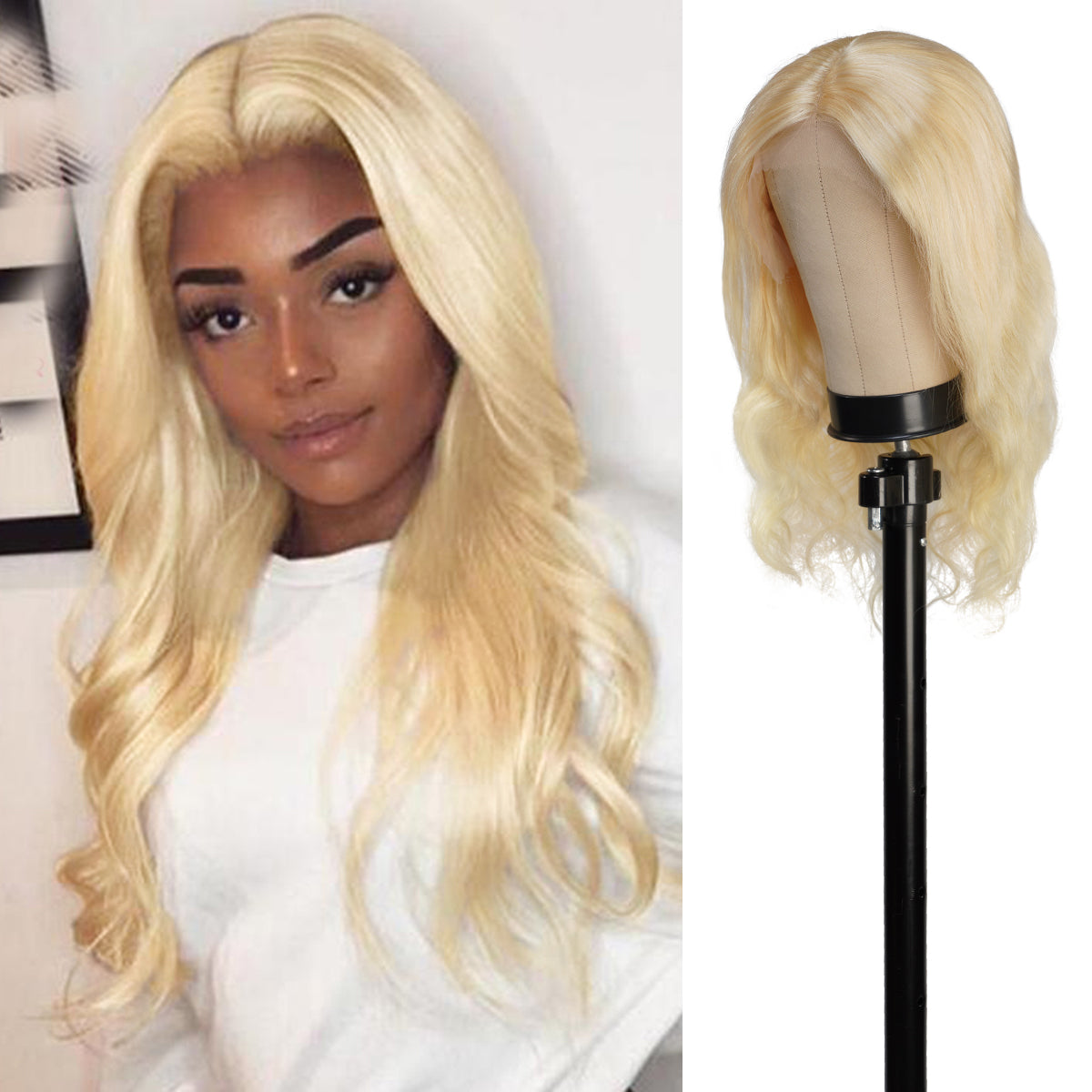 Human 613 blonde wigs are high-end, bleached, It has natural hairline which can be customized, Classical body wave hairstyle with blonde color, T-Center part human hair lace front wigs, Trending tiktok viral wig, best wavy wig on tiktok, Glueless T Part Wig 613 Blonde Body Wave Lace Wigs, Pre Plucked With Baby Hair