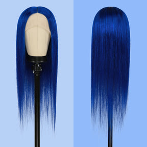 T part wig is the convenient but similar natural result compared with expensive lace front wigs. Gorgeous Solid Blue color for Special Occasion, Pre-dyed by expert. Middle Part Straight wig with Natural and imperceptible hairline