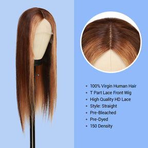 Human Hair, Lace Wig, T part, Deep part, Center Part, Middle Part, Long and Full, Natural Hairline, Straight, layered straight, HD Lace, Blonde, 613, Chunky Highlight, 4/27, Fancy Color, Pre dyed, 100% Virgin Human Hair, High Quality HD Lace, Pre bleached, 150% density