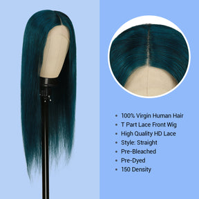 Human Hair, Lace Wig, T part, Deep part, Center Part, Middle Part, Long and Full, Natural Hairline, Straight, layered straight, HD Lace, Blonde, 613, Fancy Color, Green, Pre dyed, 100% Virgin Human Hair, High Quality HD Lace, Pre bleached, 150% density