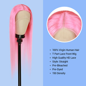 Human Hair, Lace Wig, T part, Deep part, Center Part, Middle Part, Long and Full, Natural Hairline, Straight, layered straight, HD Lace, Blonde, 613, Fancy Color, Pink, Pre dyed, 100% Virgin Human Hair, High Quality HD Lace, Pre bleached, 150% density
