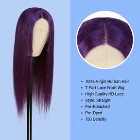 Human Hair, Lace Wig, T part, Deep part, Center Part, Middle Part, Long and Full, Natural Hairline, Straight, layered straight, HD Lace, Blonde, 613, Fancy Color, Purple, Pre dyed, 100% Virgin Human Hair, High Quality HD Lace, Pre bleached, 150% density