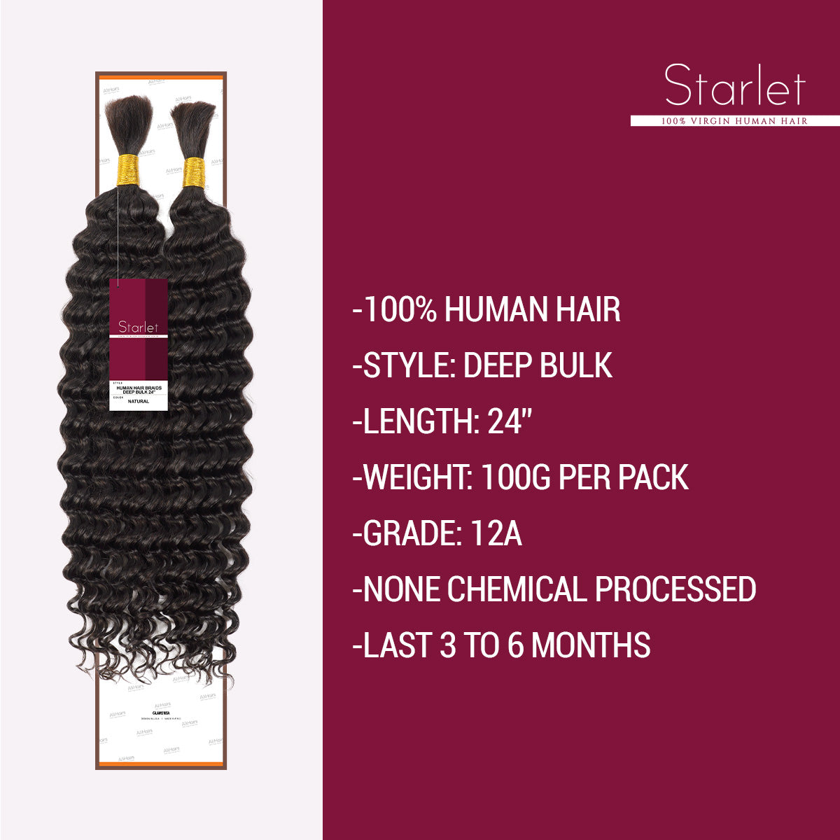Starlet 100% Virgin Unprocessed Human Braiding Hair Deep Bulk