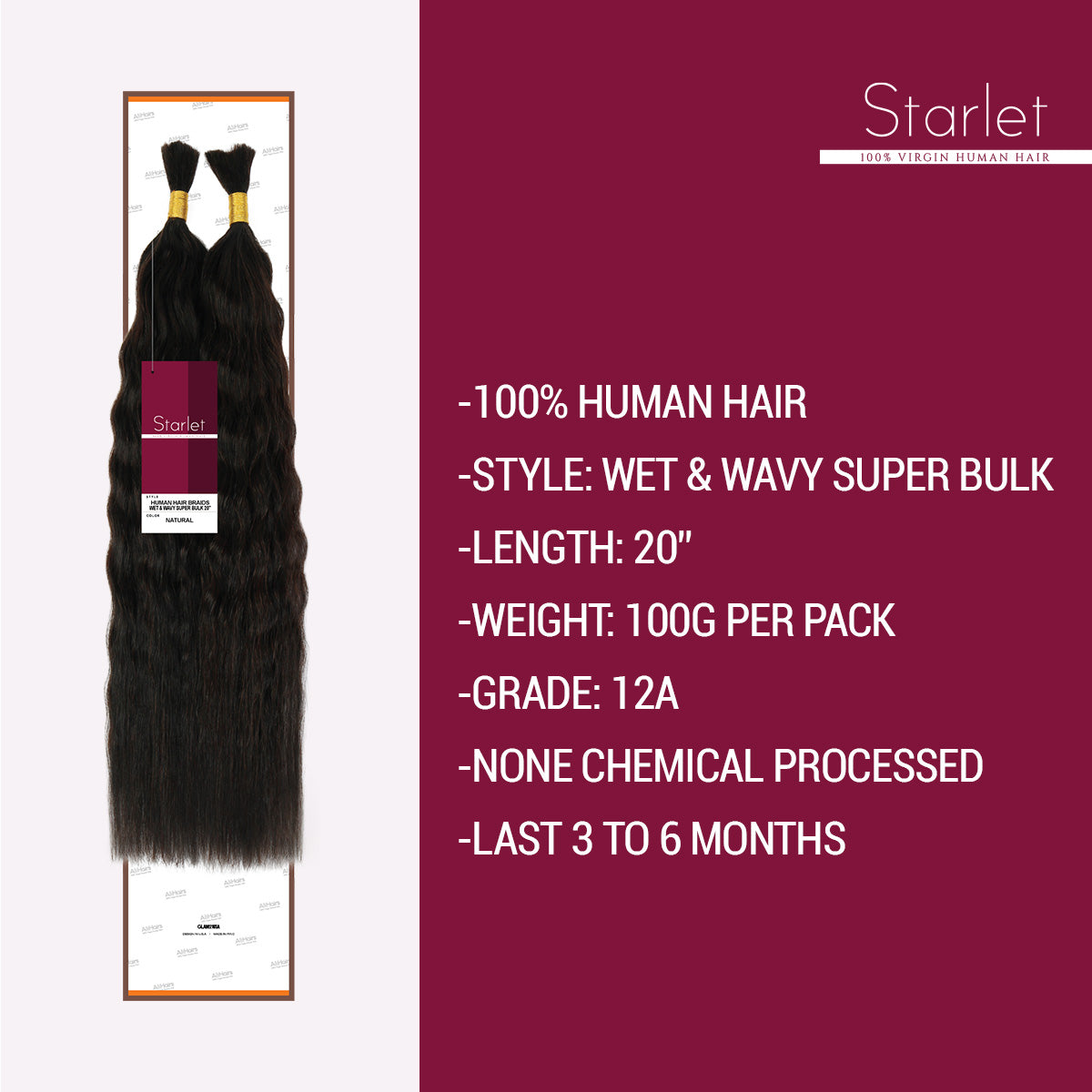 Starlet 100% Virgin Unprocessed Human Braiding Hair Wet & Wavy Super Bulk