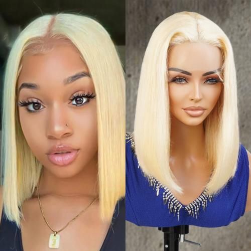 UpScale 100% Human Hair Glueless T Part Lace Wig 613 Blonde Bob 12"