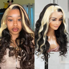 UpScale 100% Human Hair Glueless 13x4 Lace Frontal Wig Honey Blonde Highlight Body Wave 20"