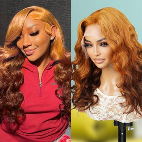 UpScale 100% Human Hair Glueless 13x4 Lace Frontal Wig Orange Brown Loose Wave 18"