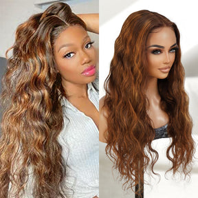 150% Density Body Wave T-Part Transparent Lace Front Human Hair Wigs, It's already colored by professional to prevent and minimize any damages to your precious wigs, Pre-bleached and Pre-colored with Balayage Highlight 4/27 by expert, Colored wig for the fall season