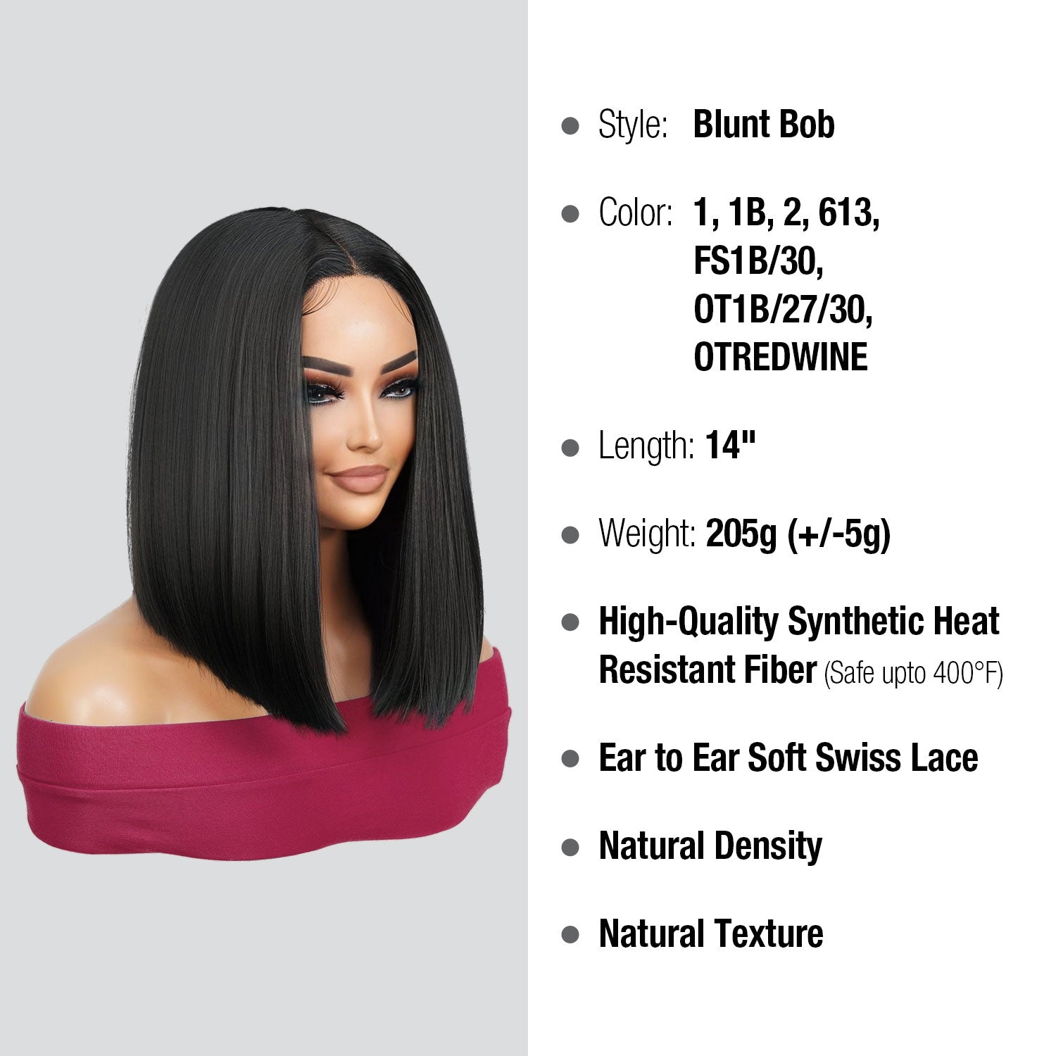 Upgrade your look with our medium blunt bob straight wig. Made with high-quality heat-resistant fibers, it features a natural-looking hairline and Swiss lace front design. Perfect for black women, it's versatile and stylish. Shop now for ultimate style and versatility!