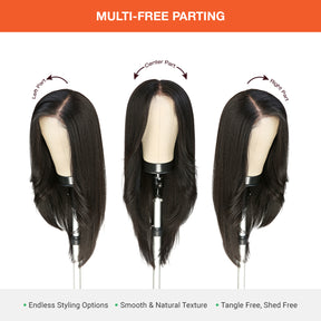 Multi-Parting, 13X6, Human Hair Blend, Frontal Wig, Invisible Lace, Pre-Plucked, Textured Wig, Yaki Textured, Face-Frame Layers, Long-Layered Wig, Blowout Texture, 