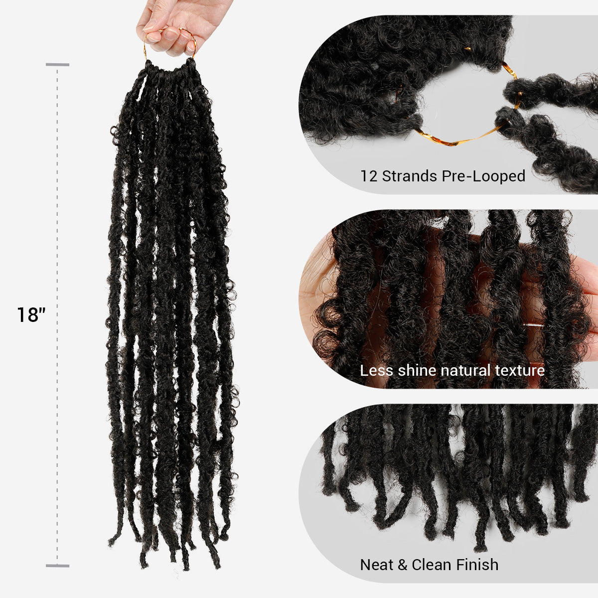 Authentic Synthetic Hair Pre-Looped Natural Butterfly Locs 18"