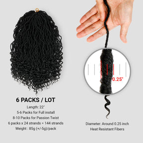 Authentic Synthetic Hair Pre-Looped Distressed Locs Curly Tips 22"