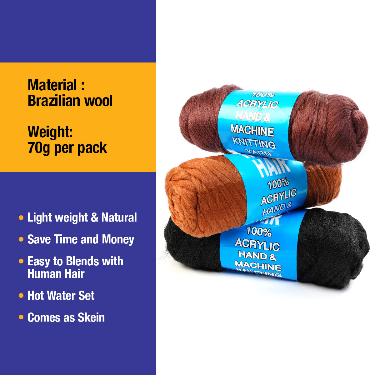 4 Packs Brazilian Wool Hair Yarn, Wool Yarn for Hair Jumbo Braiding&  Senegalese
