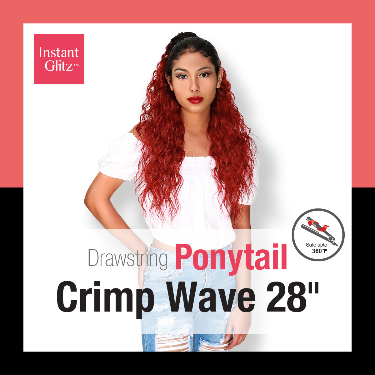 Instant Glitz Synthetic Drawstring Ponytail Crimp Wave 28"